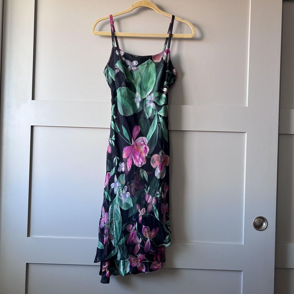 Donna Ricco Black and Pink Floral Asymmetrical Dress